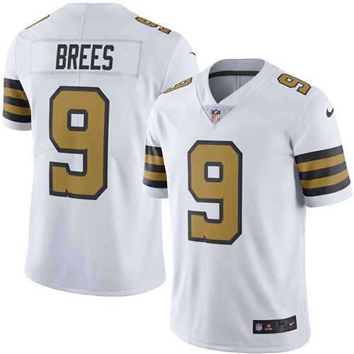 Men's Limited Drew Brees Nike Jersey White - #9 Rush NFL New Orleans Saints